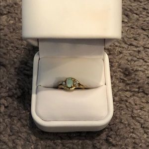 Yellow Gold Opal and Diamond Chip Ring